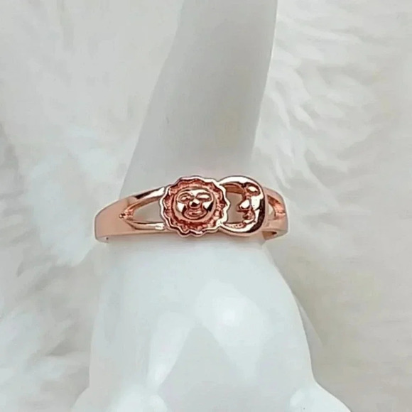 Celestial Sun and Moon Rose Gold Tone Sterling Silver Ring - Picture 3 of 8